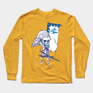 Blue Skull Samurai With Banner Long Sleeve T-Shirt